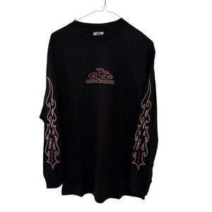 Vintage Black Long Sleeve Tee with Red Flame Sleeves